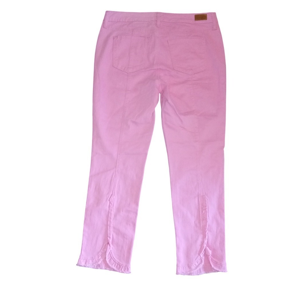 Crown & Ivy Pink Ruffle Hem Cropped Jeans Casual Denim Pants Women's